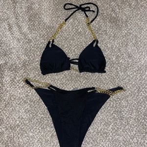 Shein Black and Gold Chain Bikini Set